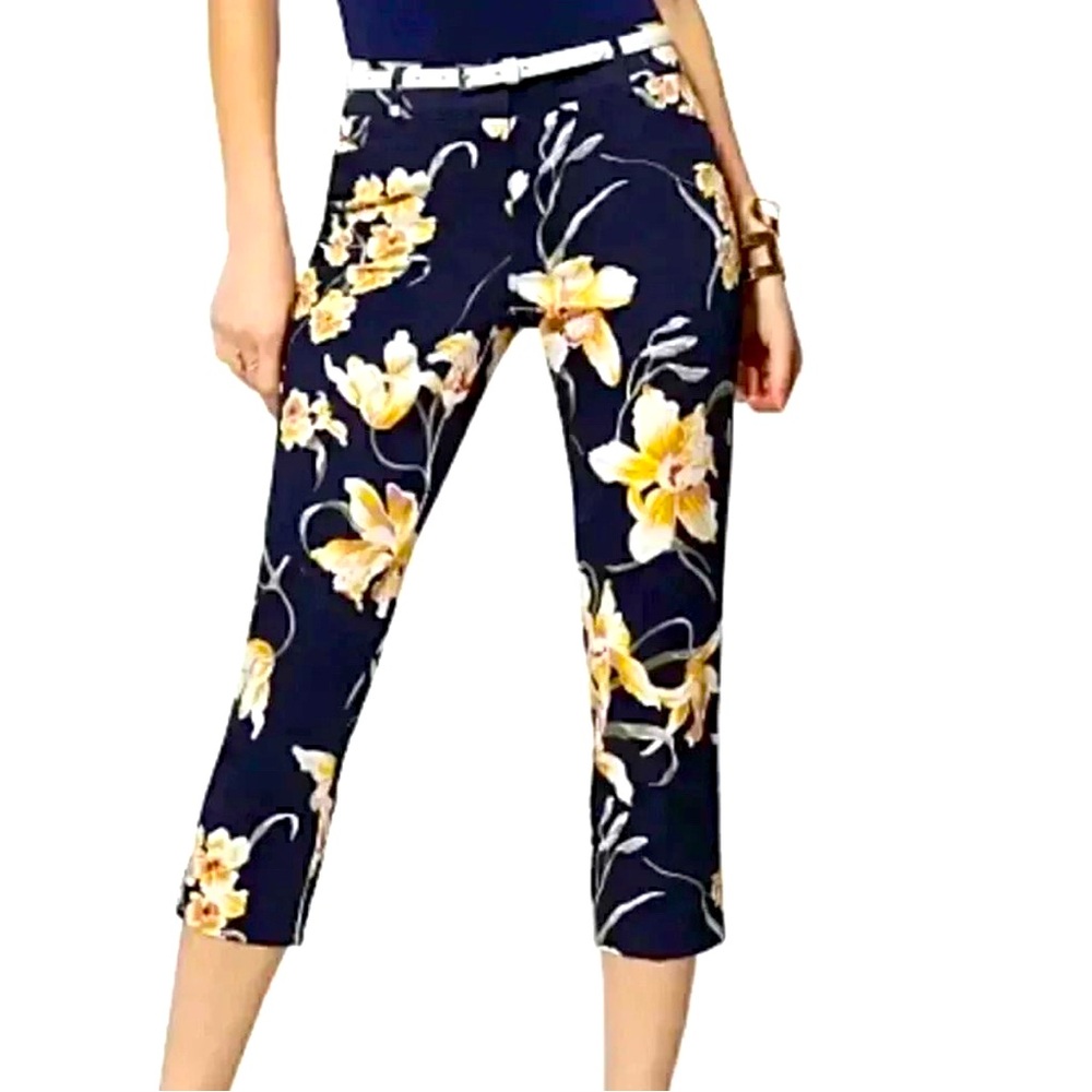 New York & Company Stretch Cotton Dark Navy Floral Capri Pants size 10